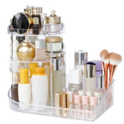 360 Degree Rotation Transparent Tabletop Acrylic Cosmetic Rotating Makeup Organizer Spinning Rack Large Capacity -Home-Tools 157bb613 9435 4c87 9a5f d33d8527e23c