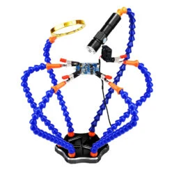 Multi-Functional Soldering Helping Hand With 6 Pc Flexible Arms Aluminum Alloy Soldering Station With Fan Magnifying Glass And Flashlight Magnifier PCB Welding Repair Station