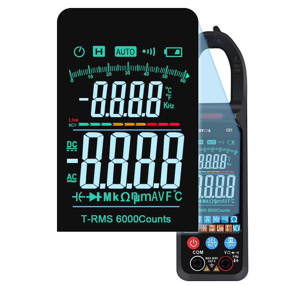 MUSTOOL C21 AC/DC Current Voltage Digital Clamp Meter Large Color Screen NCV 6000 Counts True RMS Automatic Measurement Smart Digital Multimeter 5 MUSTOOL C21 AC/DC Current Voltage Digital Clamp Meter Large Color Screen NCV 6000 Counts True RMS Automatic Measurement Smart Digital Multimeter - Image 3