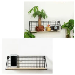 Fashion Wooden Iron Storage Holder Home Storage Shelf Wall Hanging Storage Box -Home-Tools 28478c42 4ab0 44fc aec6 670bbfa3669b