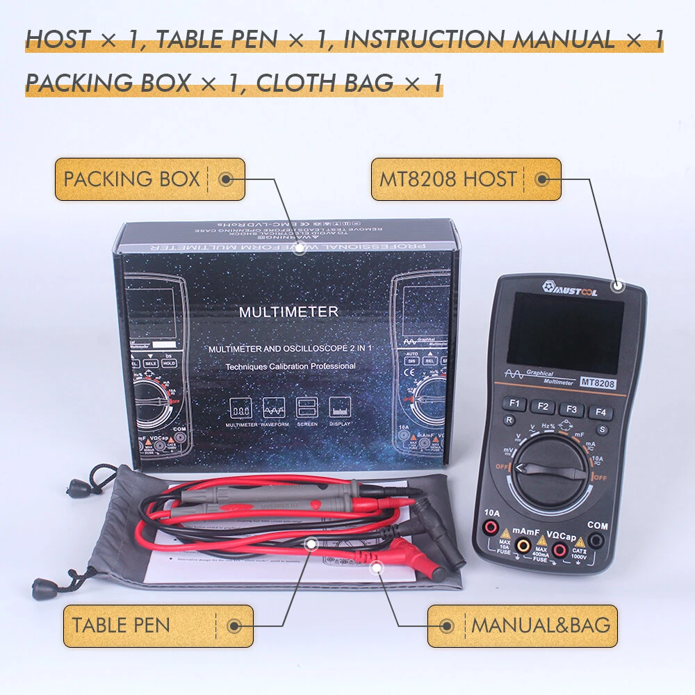 MUSTOOL MT8208 Intelligent Graphical Digital Oscilloscope Multimeter 2 In 1 With 2.4 Inches Color Screen 1MHz Bandwidth 2.5Msps Sampling Rate For DIY And Electronic Test Upgraded From MT8206 9 MUSTOOL MT8208 Intelligent Graphical Digital Oscilloscope Multimeter 2 In 1 With 2.4 Inches Color Screen 1MHz Bandwidth 2.5Msps Sampling Rate For DIY And Electronic Test Upgraded From MT8206 - Image 7
