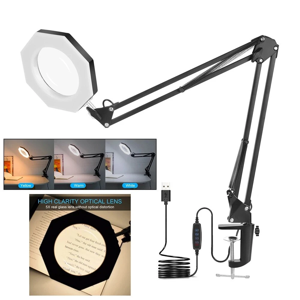 NEWACALOX USB 5X Folding Magnifier Table Clamp Soldering Third Hand Tool 3 Colors LED Illuminated Lamp Magnifying Glass 3 NEWACALOX USB 5X Folding Magnifier Table Clamp Soldering Third Hand Tool 3 Colors LED Illuminated Lamp Magnifying Glass