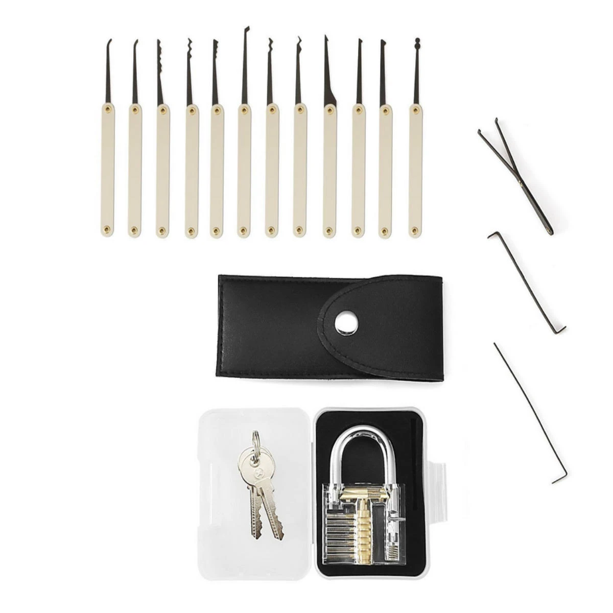 15Pcs Lock Picks Set Key Extractor Tool Unlocking Practice With Transparent Practice Padlock 14 15Pcs Lock Picks Set Key Extractor Tool Unlocking Practice With Transparent Practice Padlock - Image 12