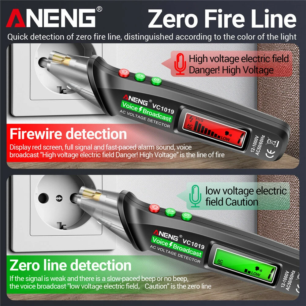 ANENG VC1019 Red Laser Test Pen Voice Broadcast Voltage Detector 12-1000V Volt Current Non-Contact Pen Electric Teste Meter Tool 4 ANENG VC1019 Red Laser Test Pen Voice Broadcast Voltage Detector 12-1000V Volt Current Non-Contact Pen Electric Teste Meter Tool - Image 2