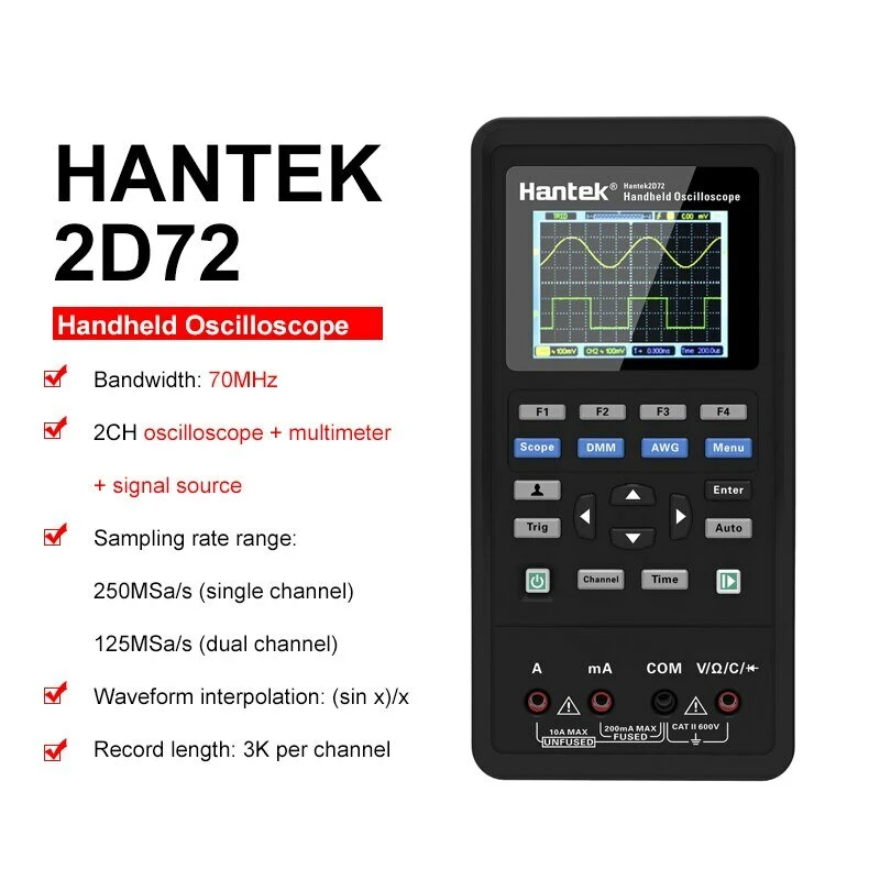 Hantek 3in1 Digital Oscilloscope+Waveform Generator+Multimeter Portable USB 2 Channels 40mhz 70mhz LCD Display Test Meter Tools Ultra-low Power Design With Large-capacity Lithium Battery One-key AUTO 13 Hantek 3in1 Digital Oscilloscope+Waveform Generator+Multimeter Portable USB 2 Channels 40mhz 70mhz LCD Display Test Meter Tools Ultra-low Power Design With Large-capacity Lithium Battery One-key AUTO - Image 11