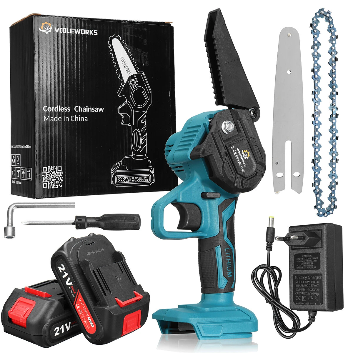 VIOLEWORKS 6 Inch 21V Electric One-Hand Saw Chain Saw Woodworking Cutting Tool W/ 1pc Or 2pcs Battery Kit 3 VIOLEWORKS 6 Inch 21V Electric One-Hand Saw Chain Saw Woodworking Cutting Tool W/ 1pc Or 2pcs Battery Kit - Image 2