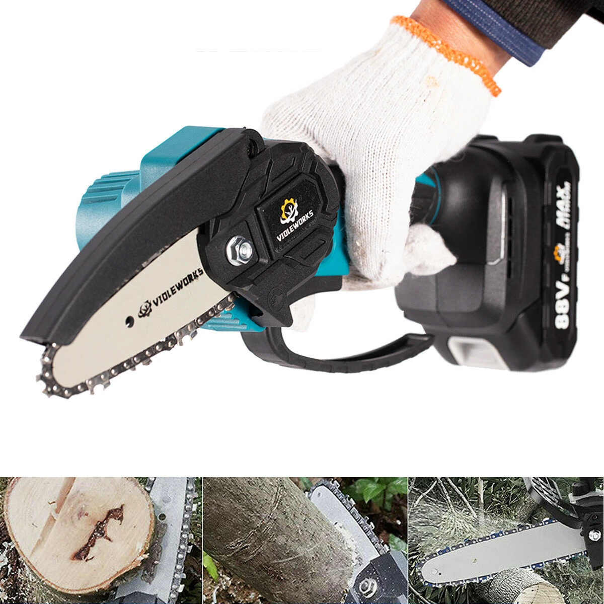 VIOLEWORKS 4 Inch 88VF Cordless Electric Chain Saw One-Hand Saw Woodworking Tool W/ None/1pc/2pcs Display Battery For Makitabattery 10 VIOLEWORKS 4 Inch 88VF Cordless Electric Chain Saw One-Hand Saw Woodworking Tool W/ None/1pc/2pcs Display Battery For Makitabattery - Image 8