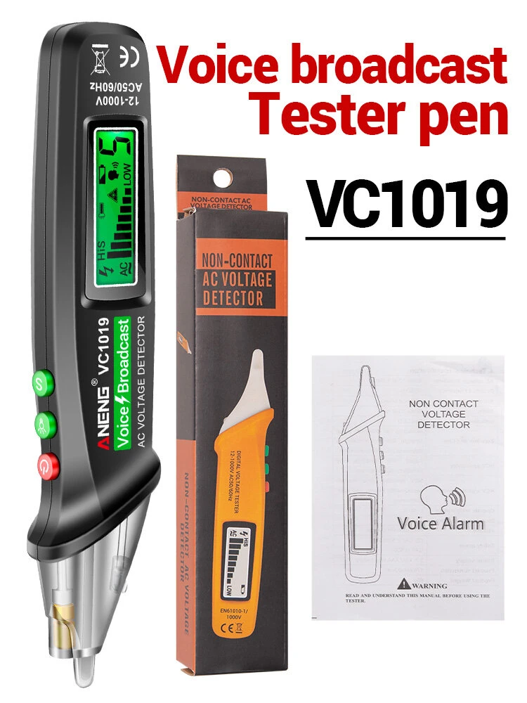 ANENG VC1019 Red Laser Test Pen Voice Broadcast Voltage Detector 12-1000V Volt Current Non-Contact Pen Electric Teste Meter Tool 10 ANENG VC1019 Red Laser Test Pen Voice Broadcast Voltage Detector 12-1000V Volt Current Non-Contact Pen Electric Teste Meter Tool - Image 8