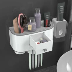 Magnetic Adsorption Toothbrush Holder With Cup Wall Mount And Washing Storage Storage Baskets -Home-Tools 63ea5739 ccf6 431b 8f95 d48bf689980f