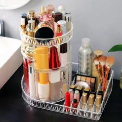 360 Degree Rotation Transparent Tabletop Acrylic Cosmetic Rotating Makeup Organizer Spinning Rack Large Capacity -Home-Tools 668f3a57 d79d 436f ad9d 1a8eda527a3f
