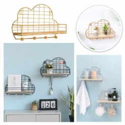 Wall Mounted Shelf Metal Wire Rack Storage Unit With Hooks Key Basket Hanger -Home-Tools 70cbcccc e87f 4bf0 81a6 5bed71dde0e6