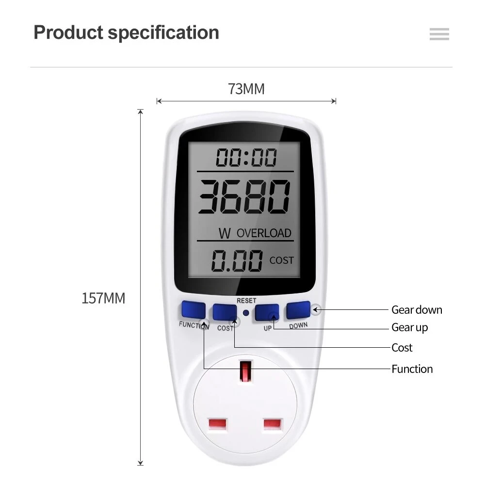 Digital Wattmeter AC 220V Power Meter Electricy Consumption Energy Meter EU Plug Power Kilowatt Wattage Electricity Meter 9 Digital Wattmeter AC 220V Power Meter Electricy Consumption Energy Meter EU Plug Power Kilowatt Wattage Electricity Meter - Image 7