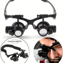 Magnifying Glass With LED Light Head Mount Magnifier Appraisal Of Antique Repair Glasses 10X 15X 20X 25X Hands Free Magnifying Loupe Eyeglass With Replaceable Lenses For Reading Jewelry Work Watch Repair -Home-Tools 76039088 8556 46e6 a0ea 6f0d867acbad