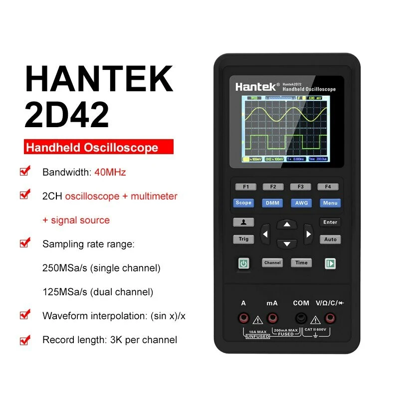 Hantek 3in1 Digital Oscilloscope+Waveform Generator+Multimeter Portable USB 2 Channels 40mhz 70mhz LCD Display Test Meter Tools Ultra-low Power Design With Large-capacity Lithium Battery One-key AUTO 11 Hantek 3in1 Digital Oscilloscope+Waveform Generator+Multimeter Portable USB 2 Channels 40mhz 70mhz LCD Display Test Meter Tools Ultra-low Power Design With Large-capacity Lithium Battery One-key AUTO - Image 9