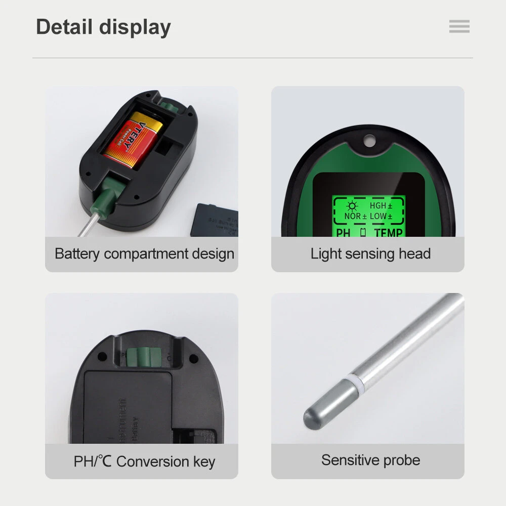 Garden 5 In 1 Soil Moisture Sensor PH Meter Metal Probe Soil Moisture Detector Acidity Temperature Tester For Plants Flowers 8 Garden 5 In 1 Soil Moisture Sensor PH Meter Metal Probe Soil Moisture Detector Acidity Temperature Tester For Plants Flowers - Image 6