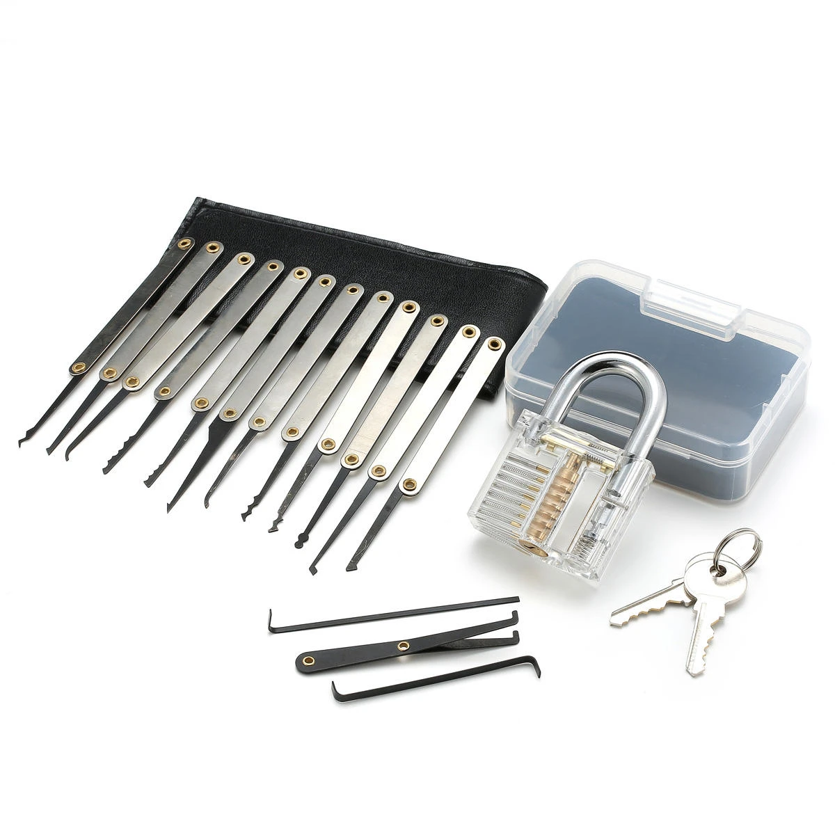 15Pcs Lock Picks Set Key Extractor Tool Unlocking Practice With Transparent Practice Padlock 3 15Pcs Lock Picks Set Key Extractor Tool Unlocking Practice With Transparent Practice Padlock