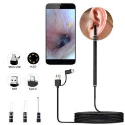 AN101 Ear Endoscope 3 In 1 Ear Cleaning Tool HD Visual Ear Spoon Multifunctional Earpick 5.5mm Camera 2M Android PC Borescope Ear Otoscope