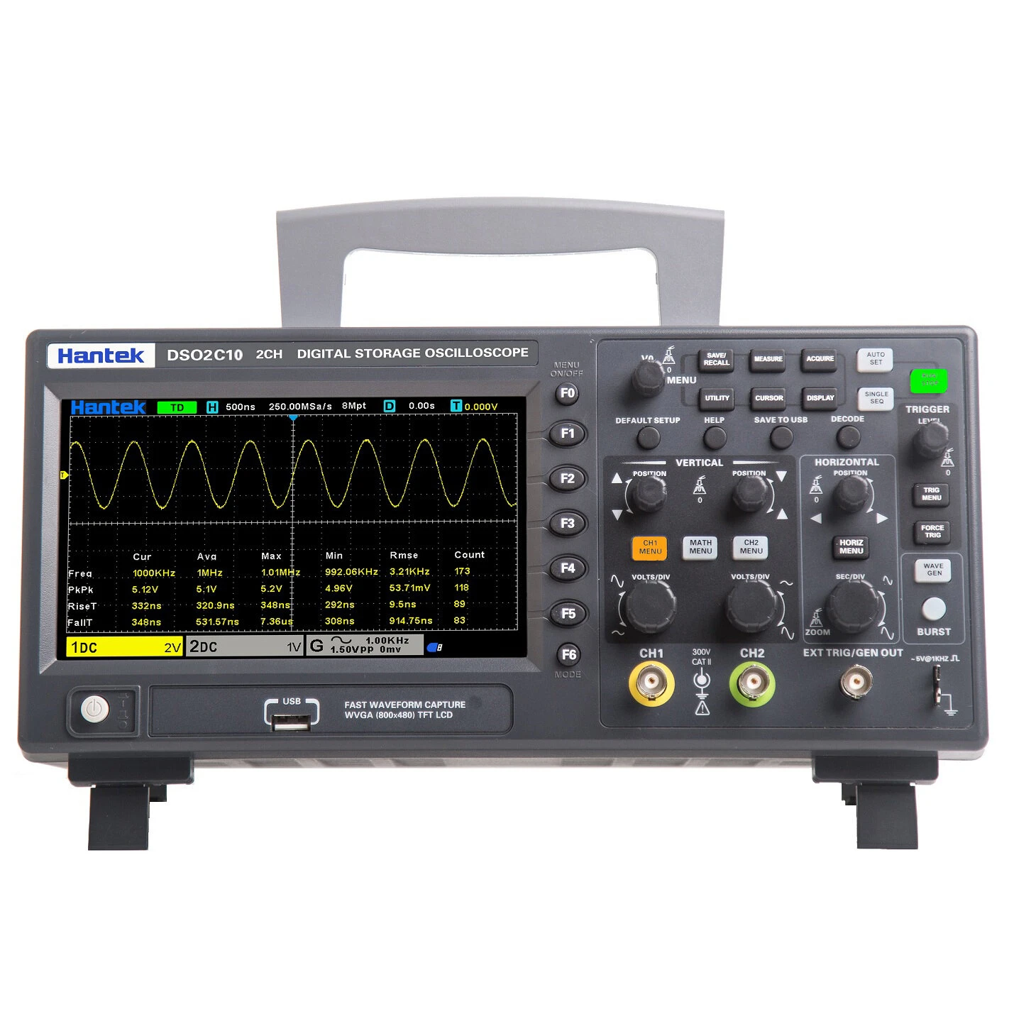 Hantek DSO2C10 Digital Oscilloscope 2CH Digital Storage 1GS/s Sampling Rate 100MHz Bandwidth Dual Channel Economical Oscilloscope 3 Hantek DSO2C10 Digital Oscilloscope 2CH Digital Storage 1GS/s Sampling Rate 100MHz Bandwidth Dual Channel Economical Oscilloscope