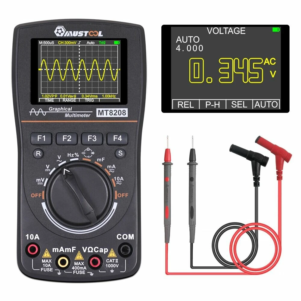 MUSTOOL MT8208 Intelligent Graphical Digital Oscilloscope Multimeter 2 In 1 With 2.4 Inches Color Screen 1MHz Bandwidth 2.5Msps Sampling Rate For DIY And Electronic Test Upgraded From MT8206 3 MUSTOOL MT8208 Intelligent Graphical Digital Oscilloscope Multimeter 2 In 1 With 2.4 Inches Color Screen 1MHz Bandwidth 2.5Msps Sampling Rate For DIY And Electronic Test Upgraded From MT8206