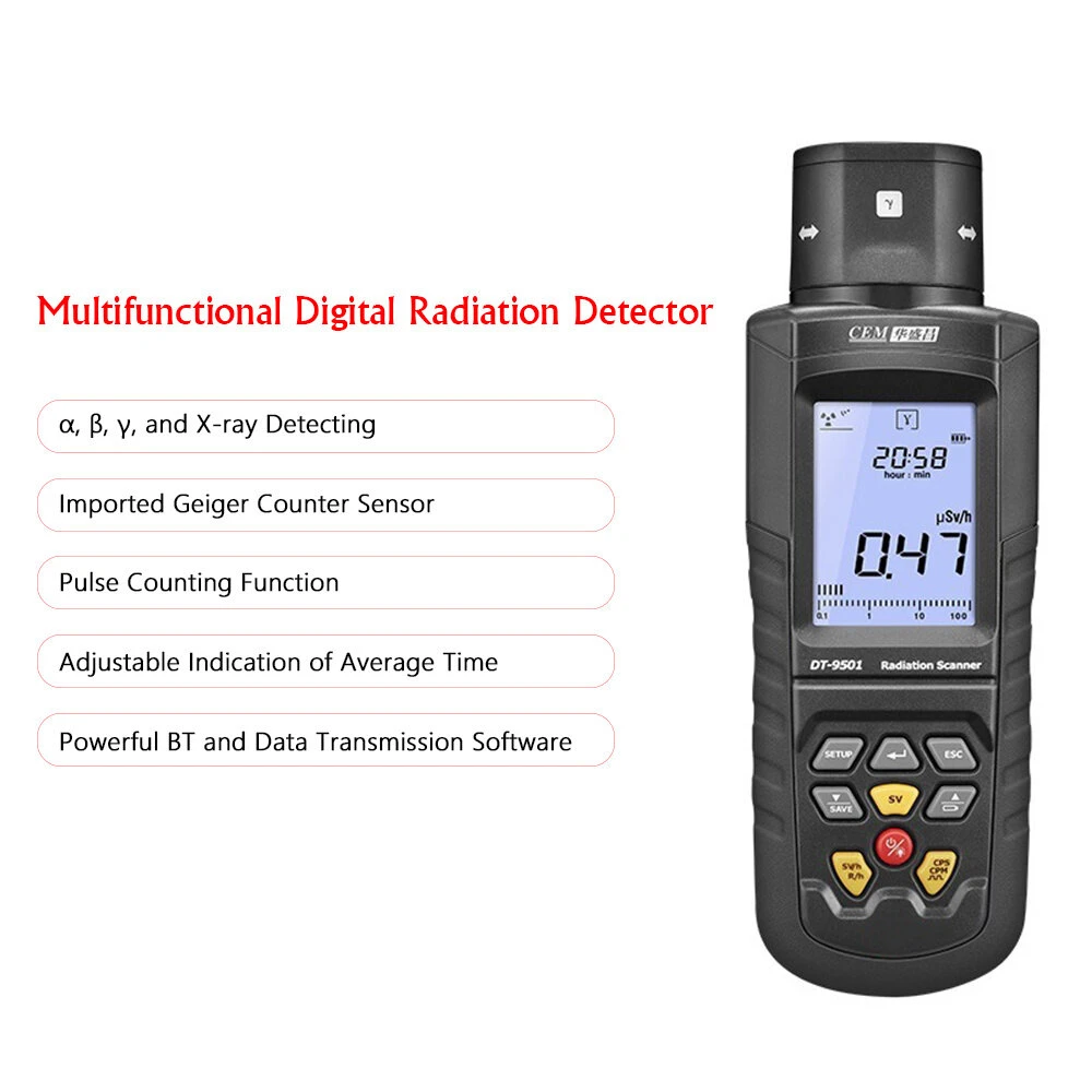 CEM DT-9501 Digital Radiation Scanner Reactor Nuclear Geiger Counter Test α β γ X-ray Testing Meter Radiate Inspection Radioactive Tester 6 CEM DT-9501 Digital Radiation Scanner Reactor Nuclear Geiger Counter Test α β γ X-ray Testing Meter Radiate Inspection Radioactive Tester - Image 4