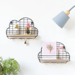 Wall Mounted Shelf Metal Wire Rack Storage Unit With Hooks Key Basket Hanger -Home-Tools bc3ea557 7845 421a 98ee e74fa9e7dab3