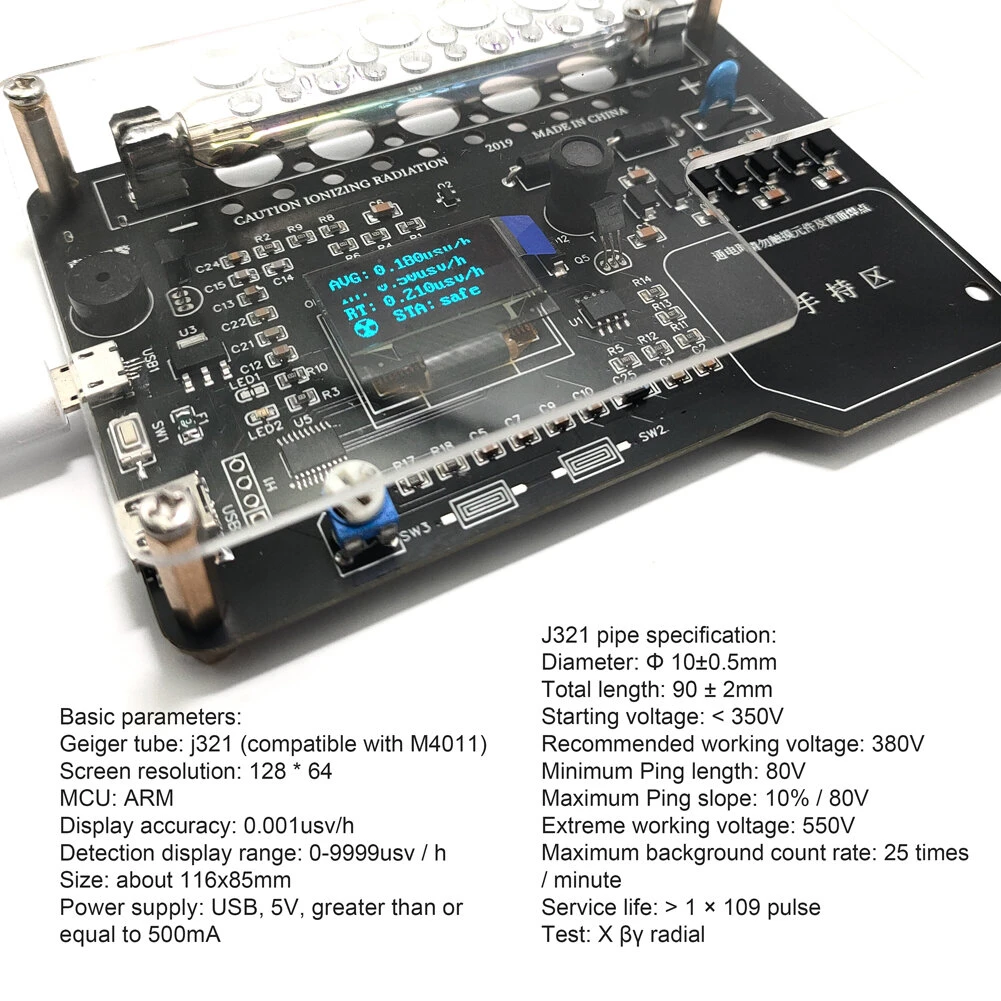 Handheld Simple Assembled DIY Geiger Counter Kit Module Nuclear Radiation Testing X γ-rays β-rays Iodine 131 Radioactive Tester 4 Handheld Simple Assembled DIY Geiger Counter Kit Module Nuclear Radiation Testing X γ-rays β-rays Iodine 131 Radioactive Tester - Image 2