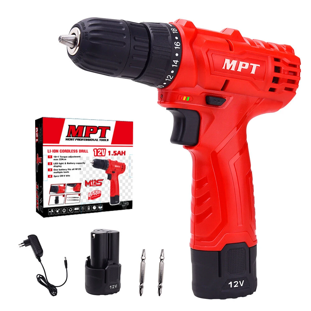 MPT 12V Rechargable Li-ion Cordless Drill Power Dirll 18+1 Torque Cordless Electric Drill Set LED Lighting Screw Driver Tool With 1 Battery & Charger 3 MPT 12V Rechargable Li-ion Cordless Drill Power Dirll 18+1 Torque Cordless Electric Drill Set LED Lighting Screw Driver Tool With 1 Battery & Charger