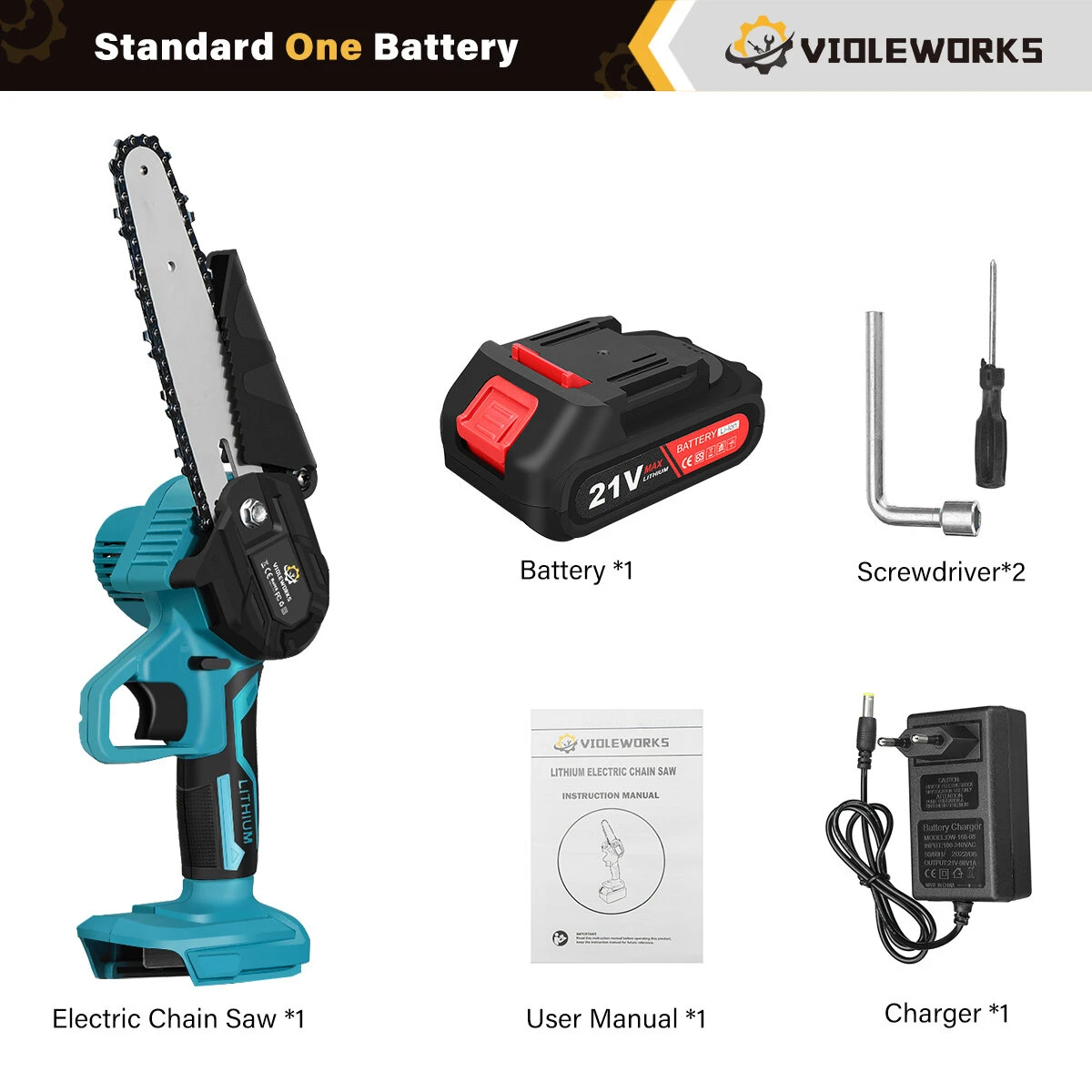 VIOLEWORKS 6 Inch 21V Electric One-Hand Saw Chain Saw Woodworking Cutting Tool W/ 1pc Or 2pcs Battery Kit 12 VIOLEWORKS 6 Inch 21V Electric One-Hand Saw Chain Saw Woodworking Cutting Tool W/ 1pc Or 2pcs Battery Kit - Image 11