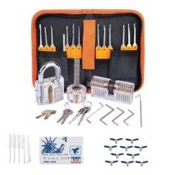 42PCS Orange Picks And Padlocks Set Equipped With An Automatic Unlocking Gun, Aircraft Clips, Transparent Padlocks And Rubber Sleeves,
