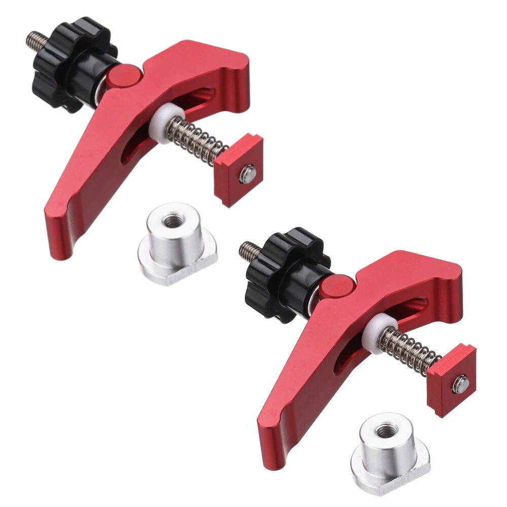 HONGDUI 2 Pcs Red Quick Acting Hold Down Clamp Aluminum Alloy T-Slot T-Track Clamp Set Woodworking Tool For Woodworking Table 3 HONGDUI 2 Pcs Red Quick Acting Hold Down Clamp Aluminum Alloy T-Slot T-Track Clamp Set Woodworking Tool For Woodworking Table
