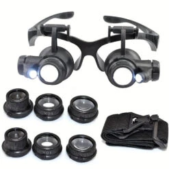Front Page 42 Magnifying Glass With LED Light Head Mount Magnifier Appraisal Of Antique Repair Glasses 10X 15X 20X 25X Hands Free Magnifying Loupe Eyeglass With Replaceable Lenses For Reading Jewelry Work Watch Repair