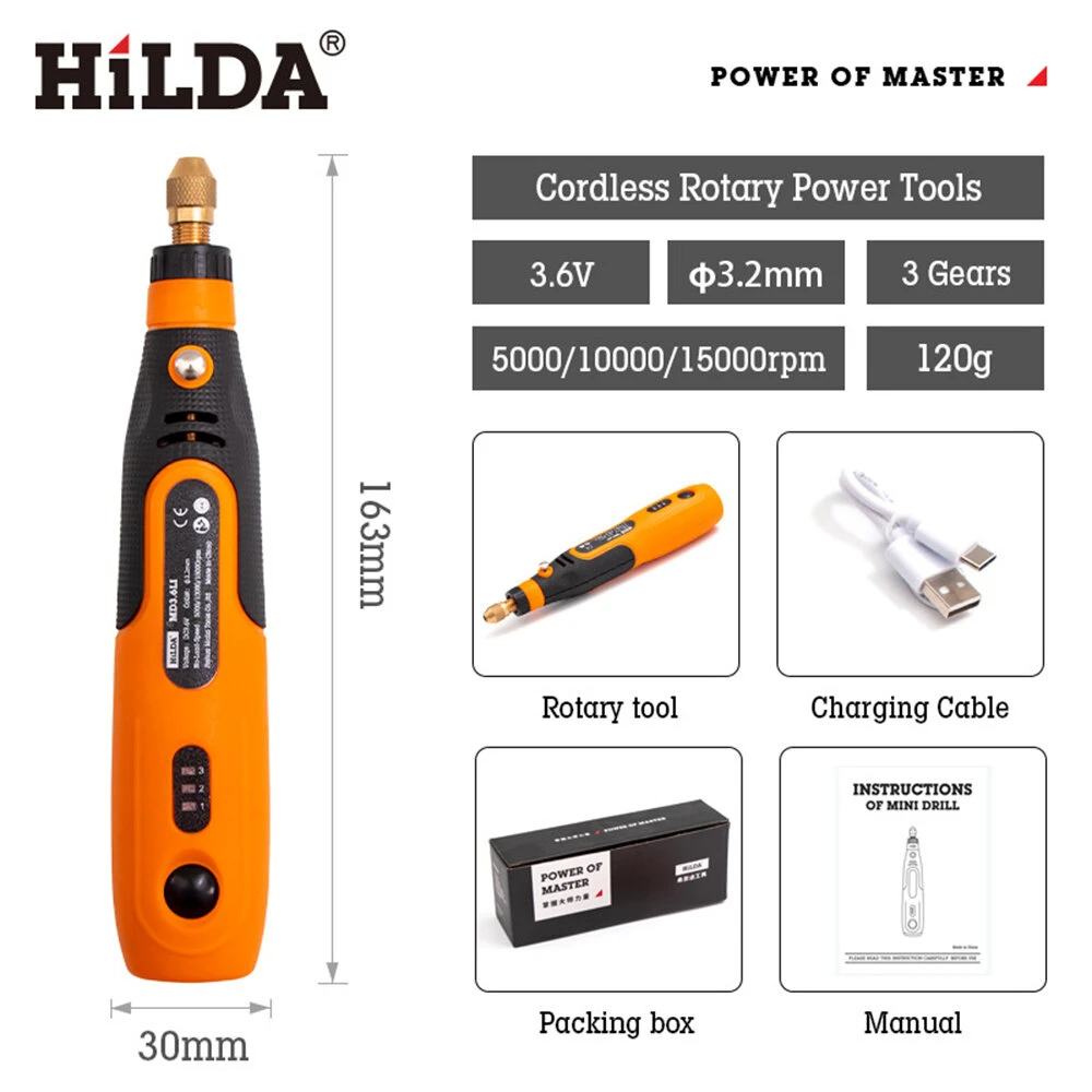 HILDA 3.6V Cordless Mini Drill Rotary Power Tools 3 Gears Compact And Versatile 5000/10000/15000rpm 3.2mm Chuck Size Lightweight Portable And Easy To Use Ideal For DIY Projects 4 HILDA 3.6V Cordless Mini Drill Rotary Power Tools 3 Gears Compact And Versatile 5000/10000/15000rpm 3.2mm Chuck Size Lightweight Portable And Easy To Use Ideal For DIY Projects - Image 2