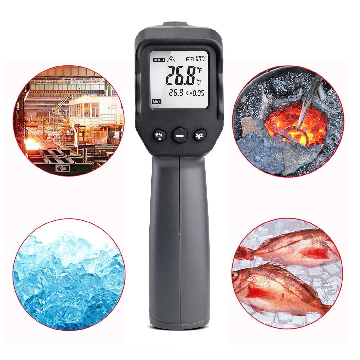 KAEMEASU -50~1100℃ Dual-laser Infrared Thermometer Multifunctional Infrared Thermometer Laser Industrial Temperature Measurement 6 KAEMEASU -50~1100℃ Dual-laser Infrared Thermometer Multifunctional Infrared Thermometer Laser Industrial Temperature Measurement - Image 4