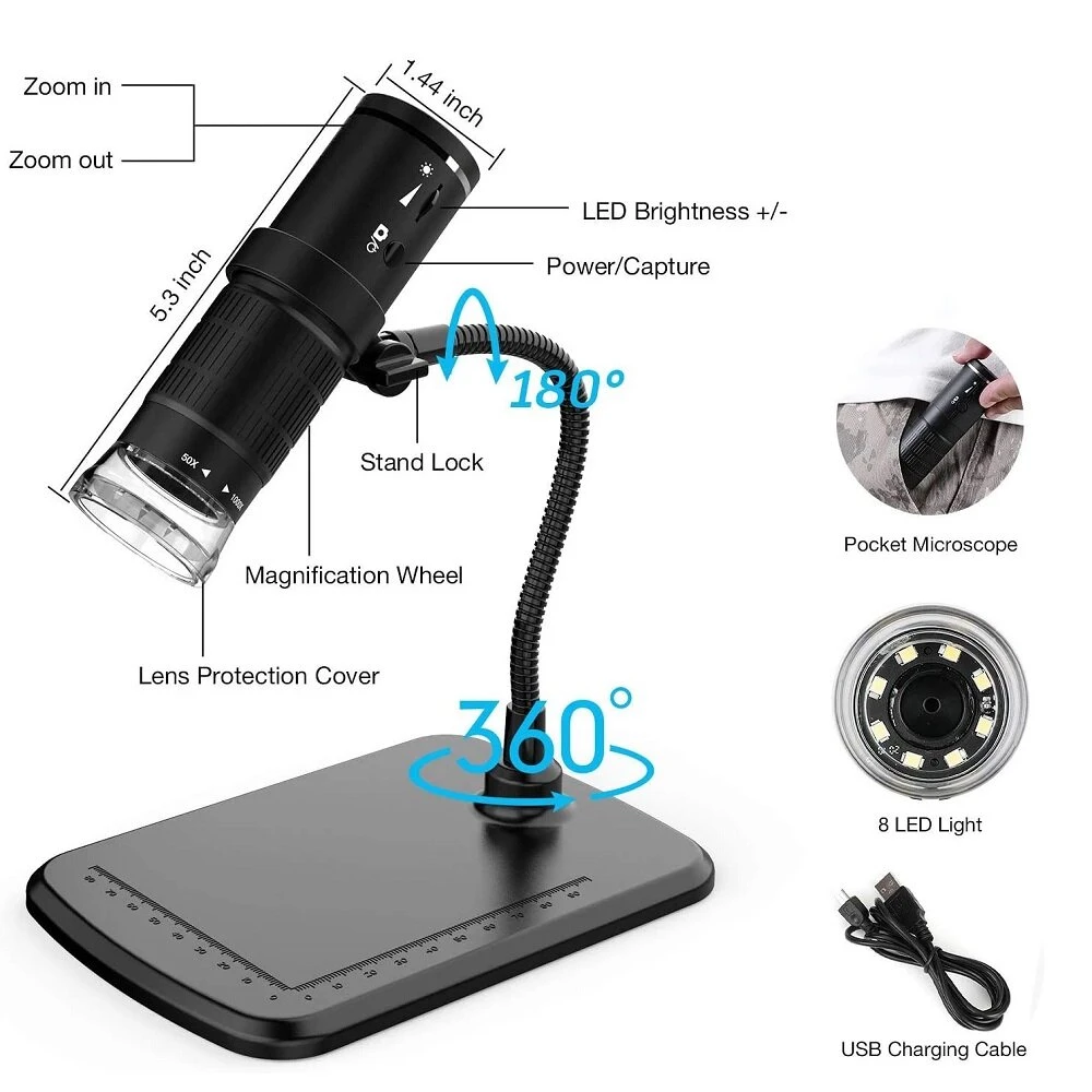 50X-1000X Wireless Digital Microscope Handheld USB HD Inspection Camera With Flexible Stand For Phone PC 4 50X-1000X Wireless Digital Microscope Handheld USB HD Inspection Camera With Flexible Stand For Phone PC - Image 2