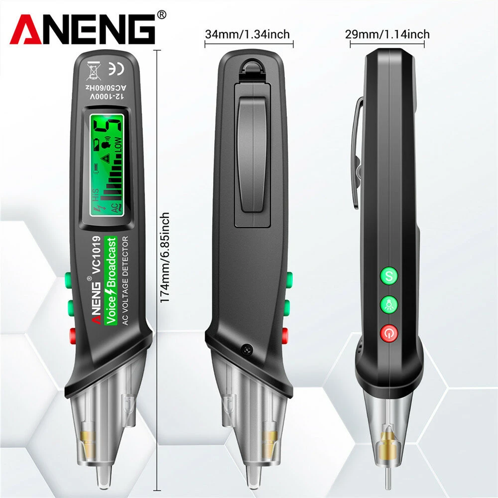 ANENG VC1019 Red Laser Test Pen Voice Broadcast Voltage Detector 12-1000V Volt Current Non-Contact Pen Electric Teste Meter Tool 7 ANENG VC1019 Red Laser Test Pen Voice Broadcast Voltage Detector 12-1000V Volt Current Non-Contact Pen Electric Teste Meter Tool - Image 5
